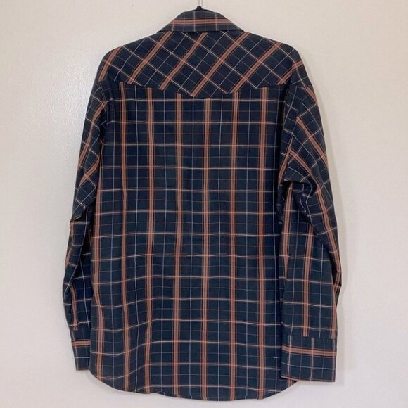 Vintage Black & Orange Plaid Western Pearl Snap L - Picture 5 of 5